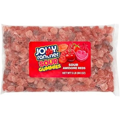 Sour Awesome Red Gummy Candy – Jolly R. – 5 LB Extra-Large Bulk Bag, Chewy Red Fruit Gummies for Valentine’s Day, Candy Bowls & Parties
