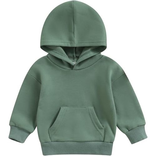 AEEMCEM Unisex Baby Boy Girl Hoodies Basic Solid Long Sleeve Kangaroo Pocket Hooded Sweatshirts Pullovers Top Fall Clothes