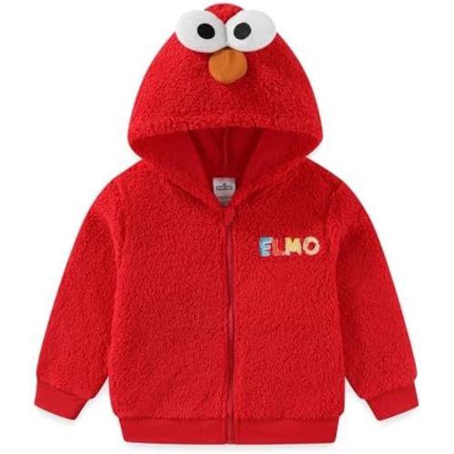 Sesame Street Elmo Cookie Monster Boys Zip Up Sherpa Hoodie with 3D Eyes for Toddler