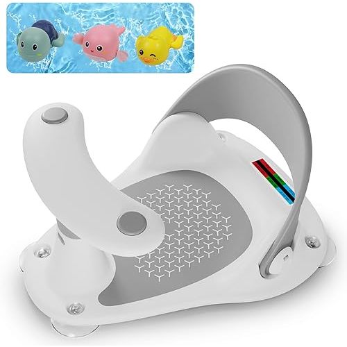 Baby Bath Seat, Infant Bath Seat for Babies 6 Months & Up, Baby Bathtub Seat with 3 Baby Bath Toys/4 Strong Suction Cup Non-Slip, Compact and Foldable Toddler Bath Seat