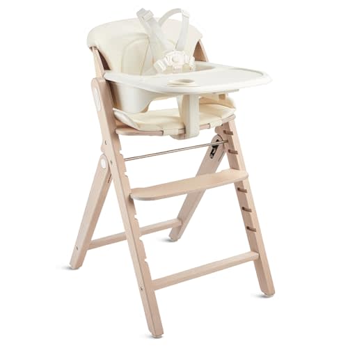 Mamazing GrowPod Pro Wooden Baby High Chair for 6 Months to 300lbs, Easy to Clean with Tray, Compact Foldable Highchair for Kitchen & Dining Room, with 5-Point Safety Harnesses and Guard Bar