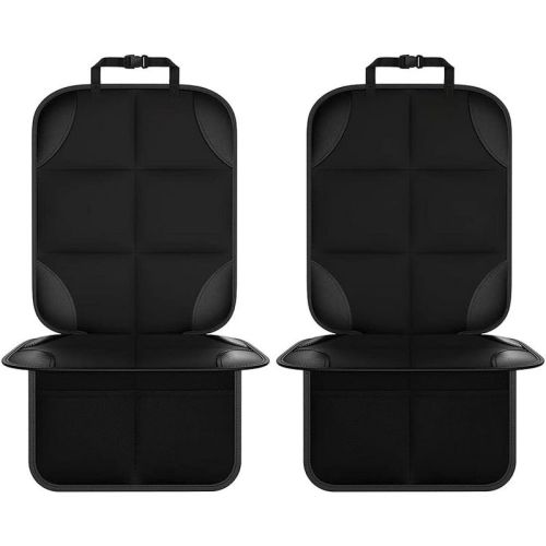 Itopfox Car Seat Protector, 2Pack Thick Padding Non-Slip Backing with Mesh Pockets for Child and Pet, Fits Sedan SUV Truck (Black)