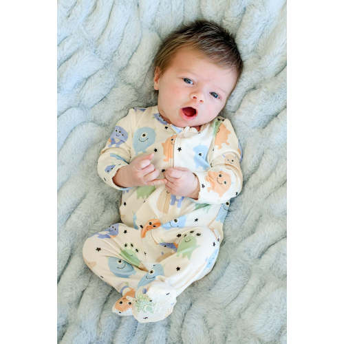 Zipper Footie in Mini Monsters Blue | Caden Lane