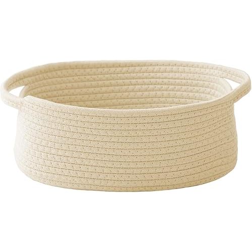 Woven Basket,Small Rope Storage Bin with Handles & Ribbon Bag, Organizer for Shelves Closets,Gift Basket Empty for Birthday,Books,Dog Toys,Beige