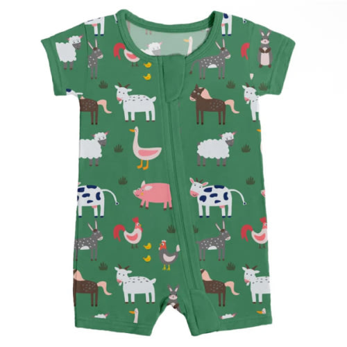 Green Farm Animals Shorty Zippered Romper – Zumbamboo