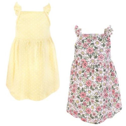 Hudson Baby Infant and Toddler Girls Cotton Dresses, Pink Yellow Pretty Floral, 6-9 Months