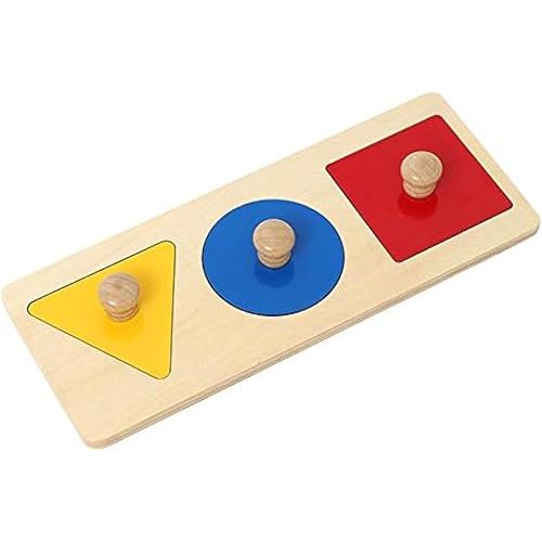 Adena Montessori Colorful Multiple Shape Puzzles Toys for 6-12 Months 1 Year Old Toddler Babies First Shapes Geometric Jumbo Knob Wooden Puzzle Color Sorter (3 Pieces)