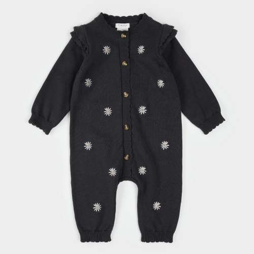 Daisy Print on Dark Grey Sweater Knit Playsuit
