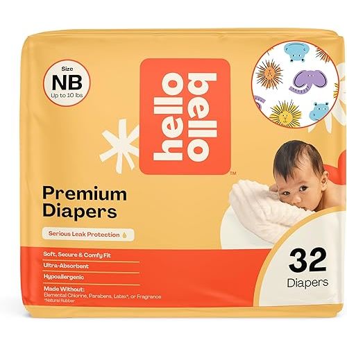 Hello Bello Premium Diapers Size NB (Up to 10 lbs) Safari Squad Designs, 32ct Jumbo Pack