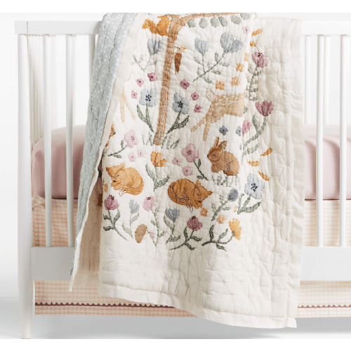 Wonderland Prairie Embroidered 100% Organic Cotton Voile Baby Crib Quilt