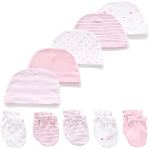 Kiddiezoom Newborn Baby Cap and Mitten Bundle Baby Hats and Mittens Baby Gloves Sets