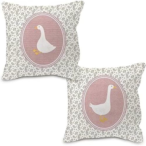 Goose Decor Pillow Covers 18x18, Baby Girl Nursery Decor, Vintage Floral Botanical Goose Decorative Throw Pillow Covers Pillowcase for Baby Girl Nursery Room Bedroom Decor, Set of 2