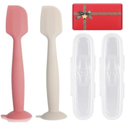 Baby Diaper Cream Spatula with Case,2 Large Diaper Spatula with 2 Travel Case 1 Gift Box,Soft Butt Paste Spatula Baby Butt Spatula,Diaper Cream Applicator Diaper Rash Spatula Red Beige