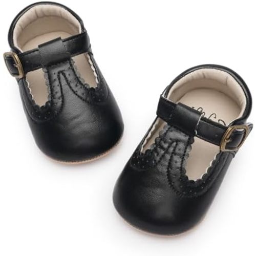 HONGTEYA Infant Baby Girls Mary Jane Flats Non Slip for Toddler First Walkers Soft Sole PU Leather Crib Shoes Sneaker Wedding Party Christmas Princess Dress Shoes Baby Moccasins Girls