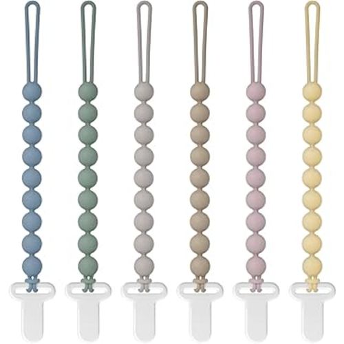 Pacifier Clips Silicone, 6-Pack Pacifier Holder Clip with Stylish Round Design, 100% Food Grade Silicone, Easter Safe Essentials for Newborns Baby Boys and Girls