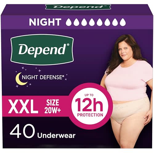 Depend Night Defense Adult Diapers, Incontinence & Postpartum Bladder Leak Underwear for Women, Disposable, Overnight, Extra-Extra-Large, Blush, 40 Count (4 Packs of 10), Packaging May Vary