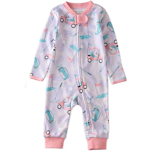 Butterblu Shadow Sleep & Play 100% Organic Cotton Footless Zip Front Sleeper Pajamas for Newborn Baby Girls, Boys, Unisex, Little Golfer Purple, 6-9 Months