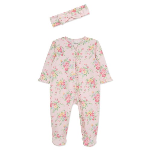 Little Me Bouquet Floral Footie & Headband Set | Nordstromrack
