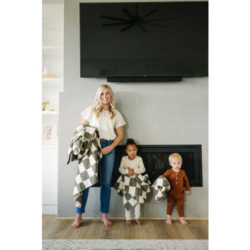 Green Checkered Plush Blanket – Mebie Baby