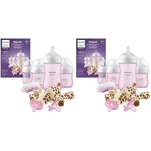 Philips Avent Natural Baby Bottle with Natural Response Nipple, Pink Baby Gift Set with Snuggle, SCD838/03