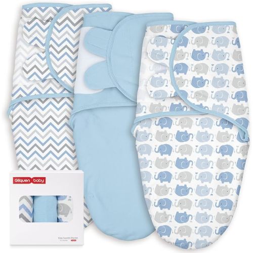 GLLQUEN BABY Swaddles for Newborns 0-3 Months, Adjustable & Easy Fastener | 3-Pack, Baby Boy Swaddles Organic Cotton Womb-Like Nursery Swaddling Blanket reduces startle reflex, Soft & Skin-Friendly