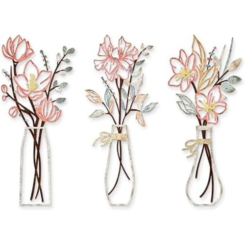 3 Pcs Metal Flowers Wall Arts Rustic Farmhouse Decor Bathroom Wall Decor Metal Wall Decor for Living-room Dining-Room Kitchen Minimalist Decor Housewarming Gifts (Multicolored)