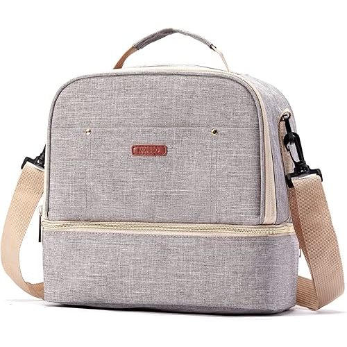 Breast Pump Bag Cooler Compartment Moistureproof Bag Double Layer for Mother Breast Milk Pump Lunch Bag Outdoor Working (Grey)