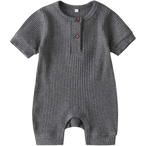 Unisex Newborn Baby Boy Girl Short Sleeve Button Romper Jumpsuit One-Piece Outfits Solid Color Clothes