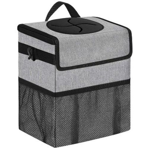 Itopfox Leak-Proof Car Trash Can with Lid, Hanging Vehicle Garbage Bin for SUV, Truck, Van - Grey, Compact Design for Back Seat or Front Seat Storage