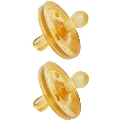 Simply Rubber Pacifiers - Shorter Nipple (Less Gagging) - Small Newborn (0-6 Months) - Breastfed Babies - Rounded/Cherry - Softer Natural Rubber - One-Piece - Handcrafted in Italy - 2 Pack