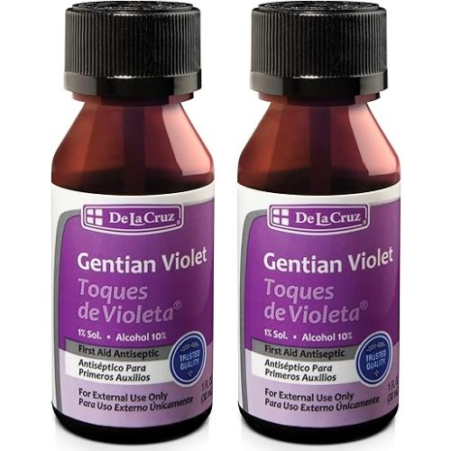 De La Cruz Gentian Violet - Violeta de Genciana 1% First Aid Antiseptic for cuts, scrapes and Burns, 1 FL OZ (2 Bottles)