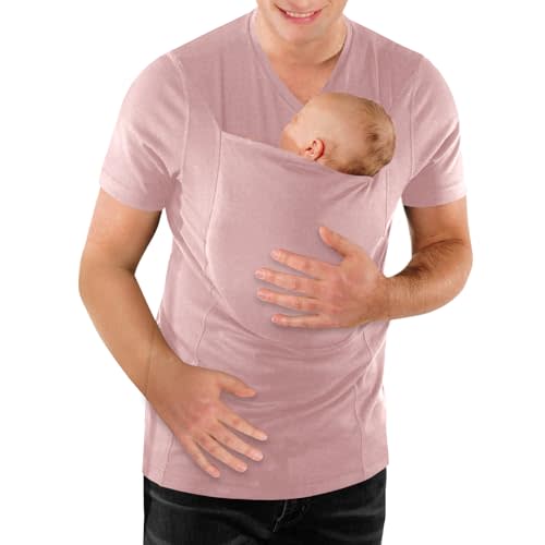 Mens Dad Shirts Baby Carrier Shirt Short Sleeve New Dad Gifts T-Shirt | Dad Shirt Newborn Pouch V Neck Skin to Skin Shirt with Pocket