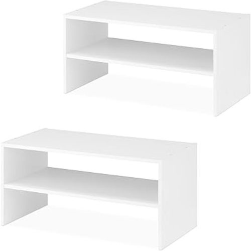 Whitmor Wood Stackable 2-Shelf Shoe Rack, White, 24 inches,2 Pack