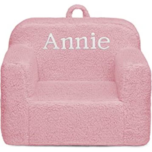 Delta Children Cozee Sherpa Chair – Customize with Name – Foam Kids Chair for Ages 18 Months and Up, Pink