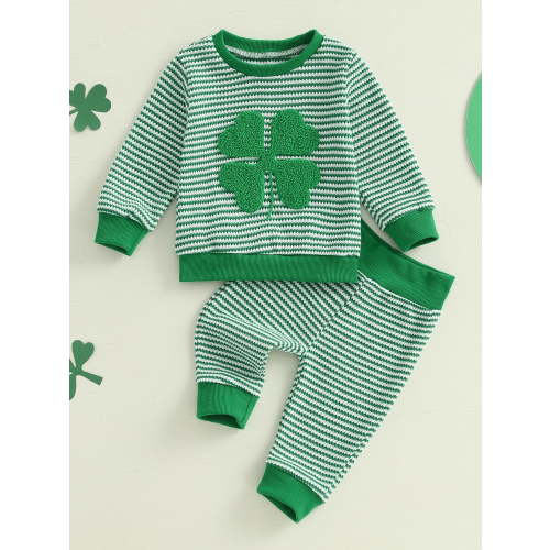 Loicainy Baby Toddler Boy 2Pcs Irish Outfits 3 6 12 18 24 Months 2T 3T Long Sleeve Shamrock Embroidery Sweatshirt + Stripes Pants Set Fall Spring Clothes