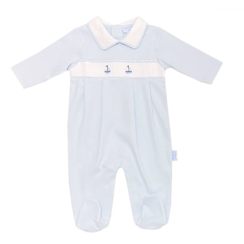 Set Sail Smocked Footed Romper-Baby Blue- 6-9m