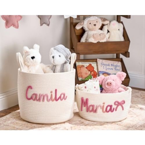 Personalized Handmade Basket • Baby Shower Gift • Toy Organizer • I-cord Knitting Craft - Etsy