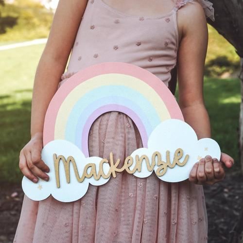 Personalized Rainbow decor with Custom name sign - Wooden name sign,  Name signs for nursery, Girl home decor, Pastel decor, Door name sign