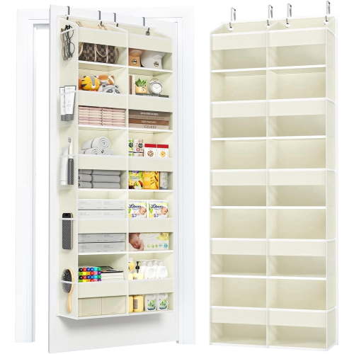 Over the Door Organizer 5 Tiers, Extra Large Behind Door Storage of 10 Compartments, 80 lbs Capacity Over Door Organizer, Door Hanging Organizer for Closet, Diaper Organizer, Room storage(Beige)