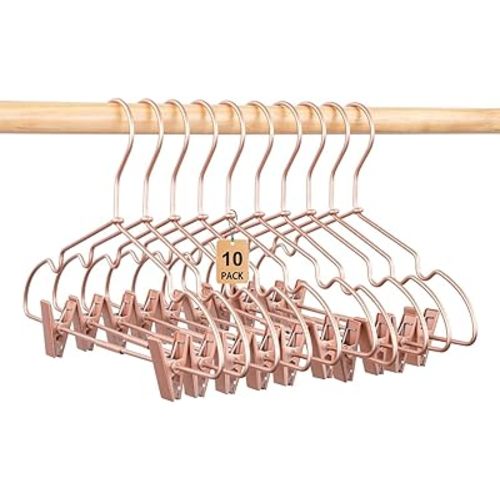 Rose Gold Metal Clothes Hangers with Clips,10 Pack Children 12.6" Baby Toddler Infant Newborn Kids Non Slip Durable Space Saving Baby Clothes Coat Hangers