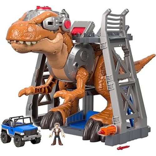 Fisher-Price Imaginext Jurassic World T rex Dinosaur Toy with Owen Grady Figure, Light-Up Eyes & Chomping Action for Ages 3+ Years, 7-Piece Set