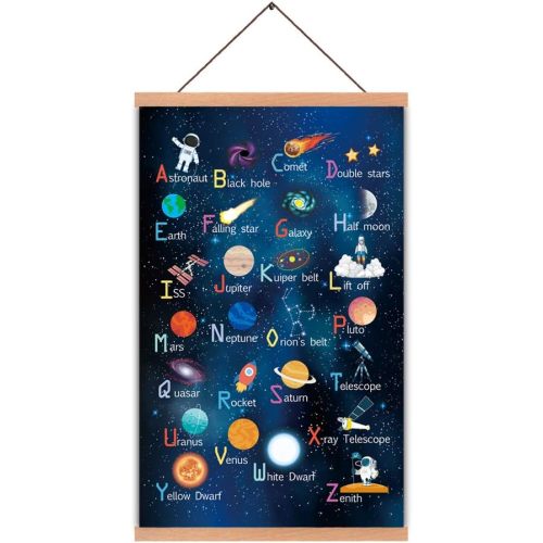 KAIRNE Framed ABC Alphabet Space Poster(28X45CM) Wall Art for Kids Room Nursery Classroom Decor