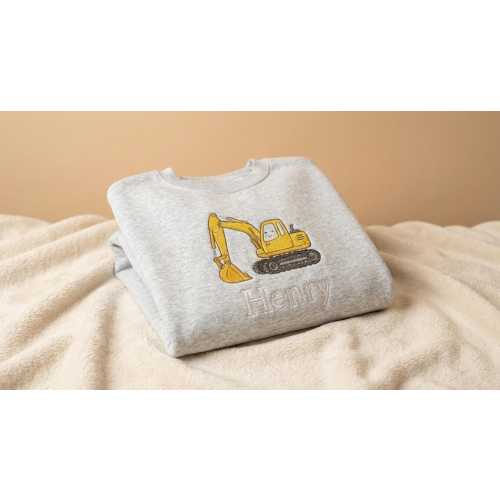 Personalized Excavator Embroidered Sweatshirt, Custom Name Toddler Crewneck, Construction Truck Kids Shirt, Boy Birthday Gift