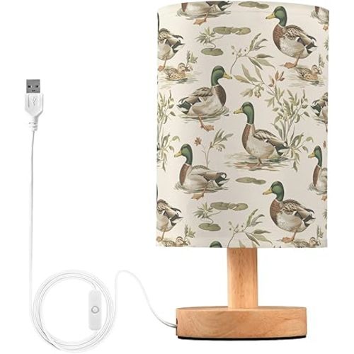 Mallard Ducks LED Table Lamp for Bedroom Bedside Lamp with USB Charging Ports Decor Nightstand for Living Room Reading Dorm Desk Home Office