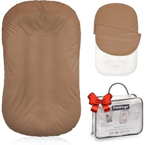 Baby Lounger - Snuggle Cozy Me Infant Lounger for Newborns | Flannel Cover, Breathable Soft, Portable Awake-Time Pad, Essential Baby Gift -Brown