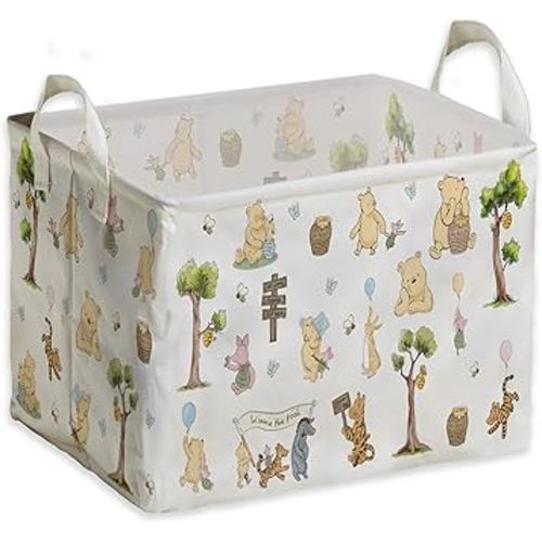 Winnie Storage Nursery Basket,Large squarecanvas Laundry Hamper WithWinnie baby Stuff A Waterproof PECoating, Foldable, Bathroom and Bedroom SetClothes ,Toys Bin, Baby Nursery HamperDecor