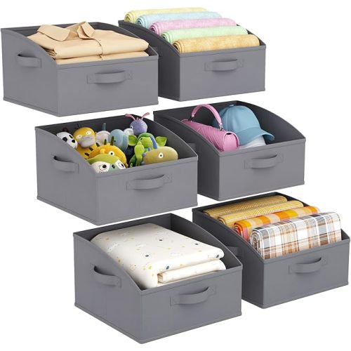 Lifewit Trapezoid Closet Storage Bins for Shelf, 6 Packs Non-woven Closet Organizer Baskets with Handles, Foldable Clothes Containers Boxes for Clothing, Book, Purse, 16L, Medium, Gray