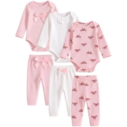 6 Pcs Baby Girls Clothes Layette Sets Newborn Outfits Infant