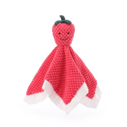 Apricot Lamb Stuffed Fruit Strawberry Security Blanket Infant Nursery Character Blanket Luxury Snuggler Plush Baby Lovey(Strawberry)