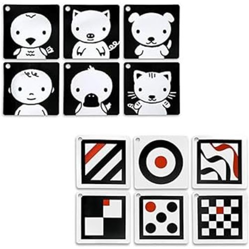 Genius Baby Toys | The Original Black, White, Red Flashcards for Baby and Infant, High Contrast Pictures for Stimulation and Play, Set of 6, with Stroller Clip